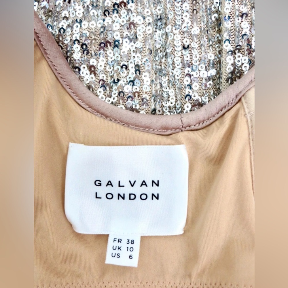 Galvan London Metallic Silver Sequin Long Evening Gown Dress SZ 6 - Picture 6 of 10